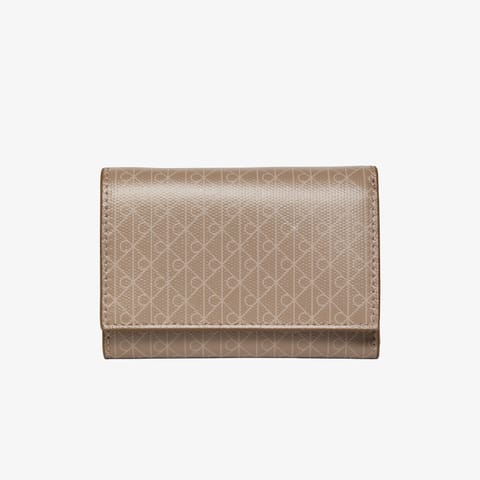 کیف کارت زنانه Calvin Klein Emblem Zip Pocket رنگ خاکی
