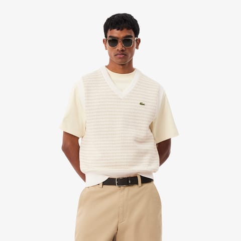 پلیور یقه هفت کرم Lacoste مردانه Classic Fit