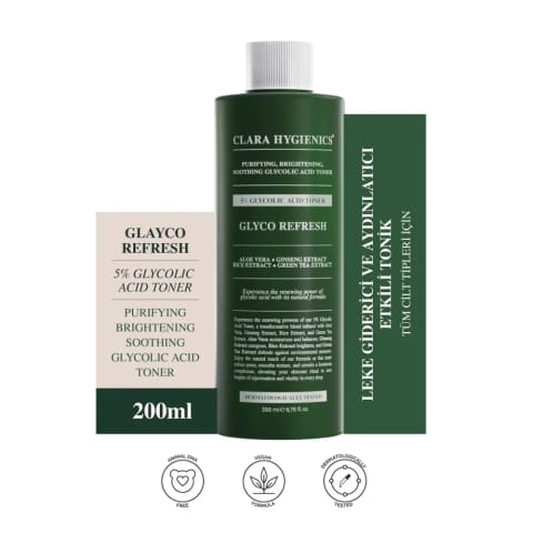 تونر Clara Hygienics با ۵٪ گلیکولیک اسید، رفع لکه و روشن‌کننده ۲۰۰ میلی‌لیتر