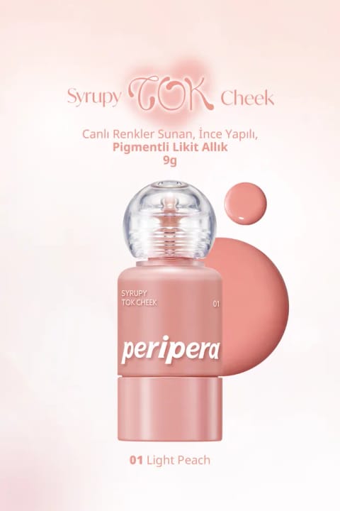 PERIPERA رژگونه مایع سبک با بافت یکپارچه با پوست، پیگمنته Syrupy Tok Che... — 01 Light Peach