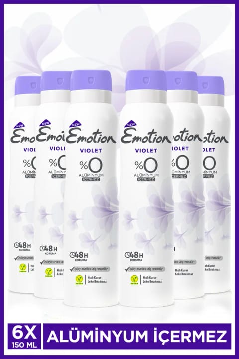 Emotion Violet زنانه دئودورانت بدون آلومینیوم وگان ۶×۱۵۰ میلیلیتر خشکشونده سریع، بدون باقیماندن لکه