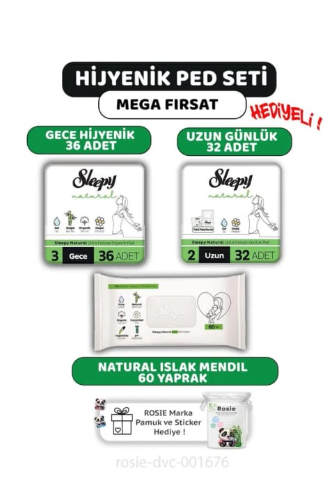 Sleepy Natural Ultra Sensitive Pad Night 36'lı, Daily Pad 32'li, Natural 60'lı M...