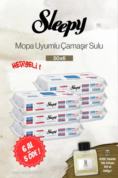 Sleepy 6 AL 5 ÖDE دستمال تمیزکننده زمین compatible with mop 50 عددی، رایحه رزی یاسمن