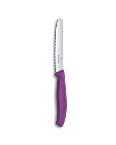چاقوی پوست‌کن دندانه‌دار Victorinox مدل 6.7835.C1 استیل ۱۱ سانتی‌متری بنفش
