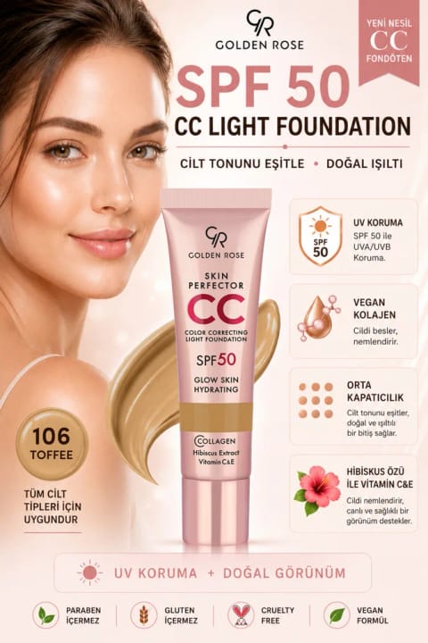 Golden Rose Skin Perfector Color Correcting Light Foundation - کرم پودر سبک اصلاح رنگ پوست — 106 Toffee