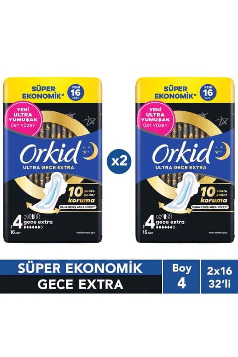 Orkid Ultra Gece Extra (Boy 4) 16 عدد سوپر اقتصادی نواربهداشتی x2
