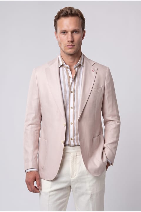 کت پارچه‌ای ژاکارد D'S Damat مدل Regular Fit رنگ پودری