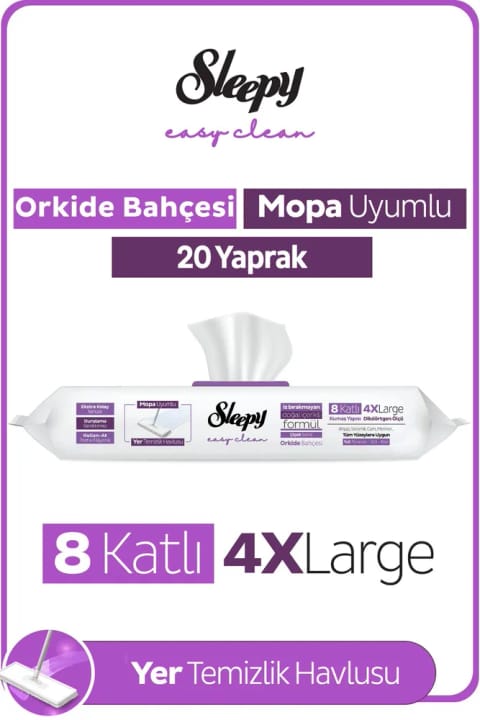 Sleepy Easy Clean دستمال تمیزکنندهٔ کف سازگار با تی، رایحهٔ باغ ارکیده، ۲۰ برگی