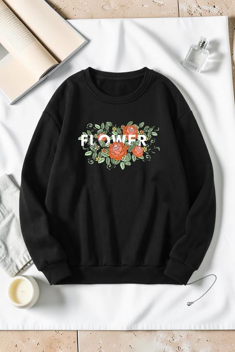 سویشرت یقه گرد یوکا با طرح گل uyguntarz مدل Unisex