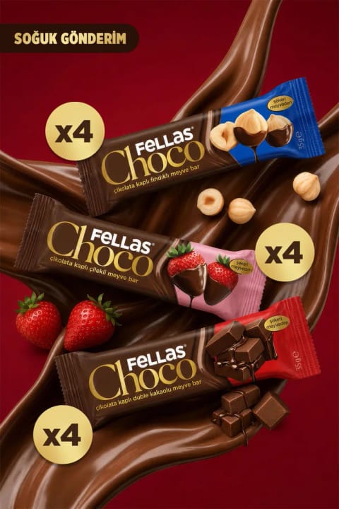 Fellas Choco - بار میوه پوشیده از شکلات (35 گرم) - باکس ترکیبی (3×4)
