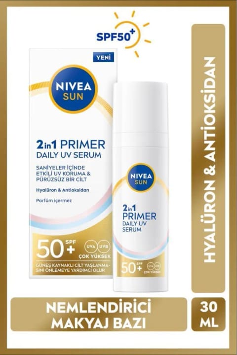 NIVEA SUN SPF50+ ضدآفتاب پرایمر مرطوبکننده و بیس آرایش 30 میلیلیتر، هیالورونیک...