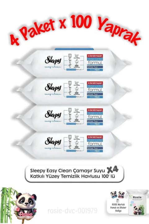 Sleepy دستمال تمیزکننده سطح با سفیدکننده 100 تایی × 4 و پنبه روزی