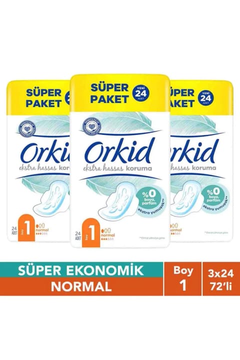 Orkid Extra Sensitive Normal (سایز ۱) ۲۴ عددی سوپر پک نواربهداشتی ×۳