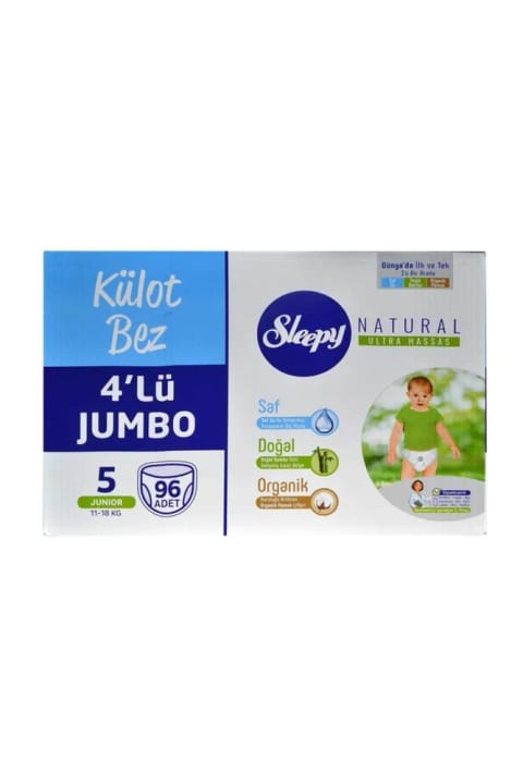 Sleepy شلوارک بچه ۹۶ عددی Natural Ultra حساسیت پوستی سایز ۵ (۱۱-۱۸ کیلوگرم)