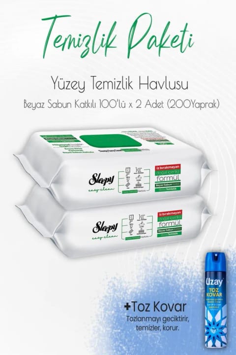 Sleepy Düvenci تمیزکاری بسته 4 (دستمال تمیزکاری صابون سفید 200 برگ و...)