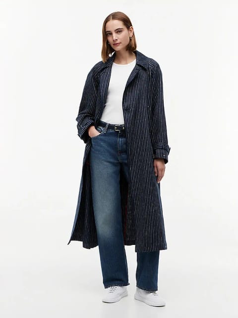 پالتو trench زنانه راه‌راه کتانی Nautica