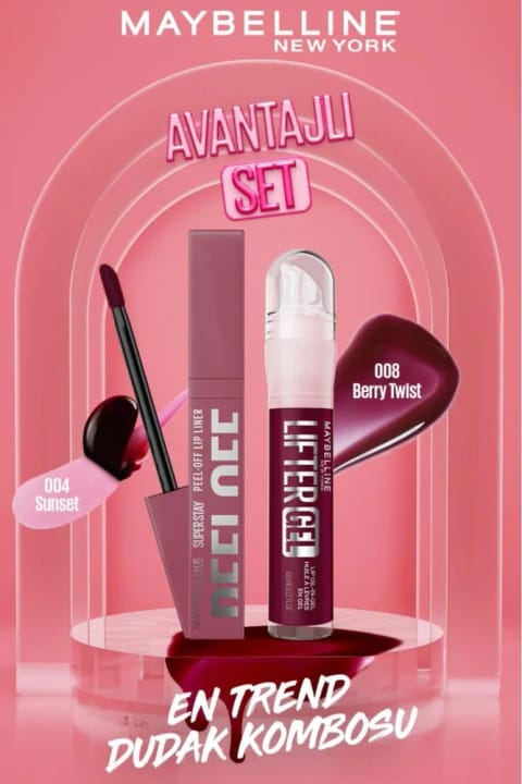 Maybelline New York Super Stay رژ لب ماندگار Peel Off 004 Sunset و ژل لیفتینگ لب