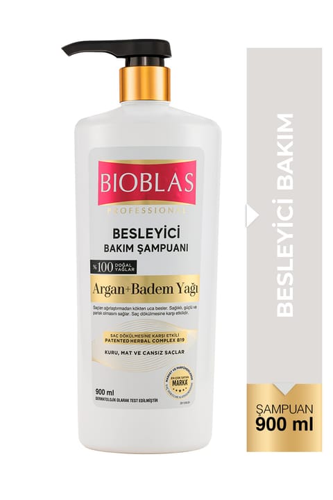 شامپو مراقبت تغذیهکننده Bioblas با Argan و Badem Yağı ۹۰۰ میلیلیتر - موهای خشک، کدر و...