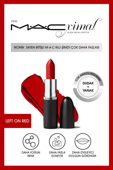 رژ لب MACximal Sleek Satin M.A.C – رژ لب با فینیش ساتن بیزمان - Left O...