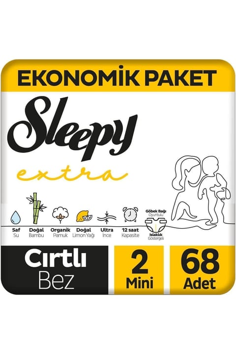 Sleepy Extra پوشک بچه شماره 2 سایز Mini بسته اقتصادی 68 عددی