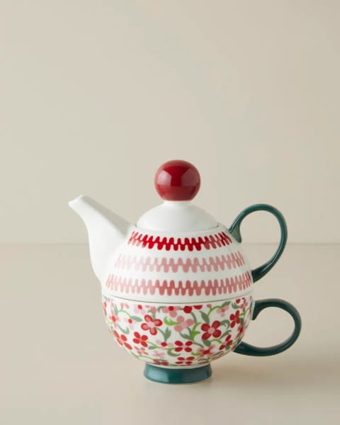 ست دمنوش‌ساز Country Bloom New Bone China ۳۸۰ – ۲۶۰ میلی‌لیتر بورگوندی-سبز