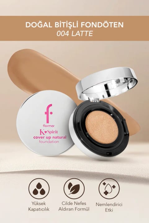 فونداسیون کوشن Flormar K-Spirit Cover Up با پوشش دهی بالا و پایانی طبیعی — 004 Latte