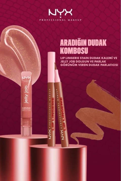 رژ لب براق NYX Professional Makeup Jelly Job 05 It's Jelly & خط لب Lip Lingerie