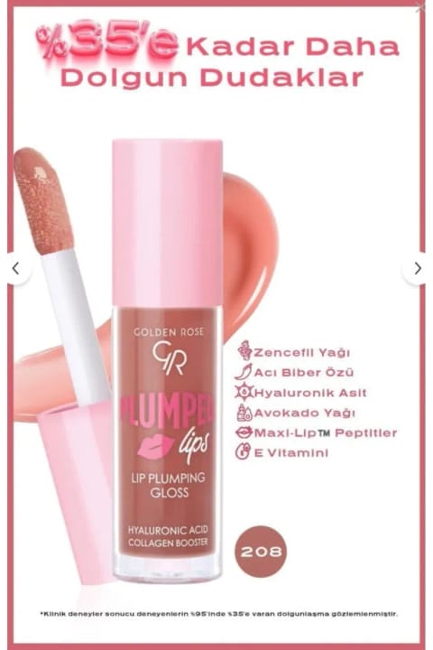 Golden Rose Plumped Lips Lipgloss شماره 208 - با اثر حجمدهنده و مرطوبکننده...