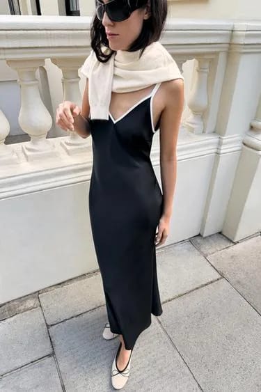 Contrast Satin Midi Dress
