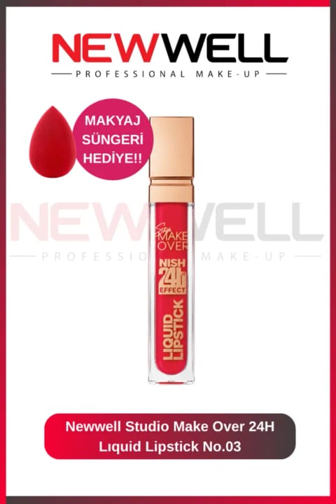 نیوول استودیو میک اور 24 ساعته مات مایع رژ لب شماره 04 و اسفنج آرایشی