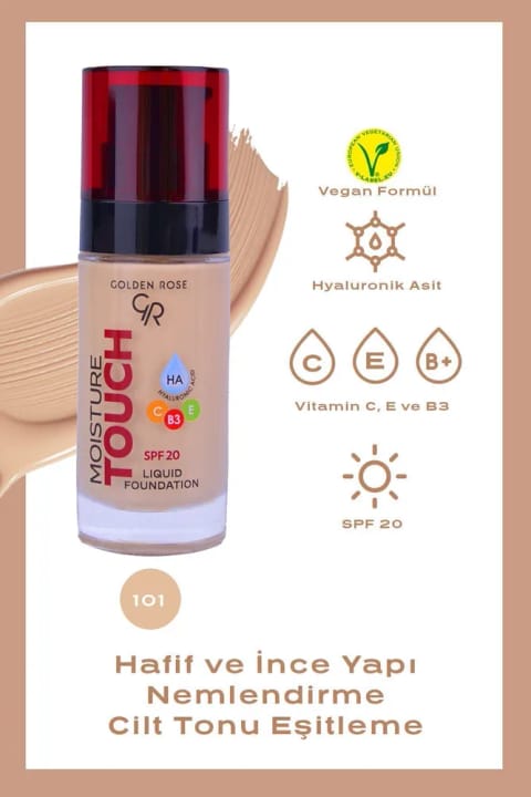 Golden Rose Moisture Touch Foundation شماره 101 - مرطوبکننده حاوی Hyaluronic Acid...