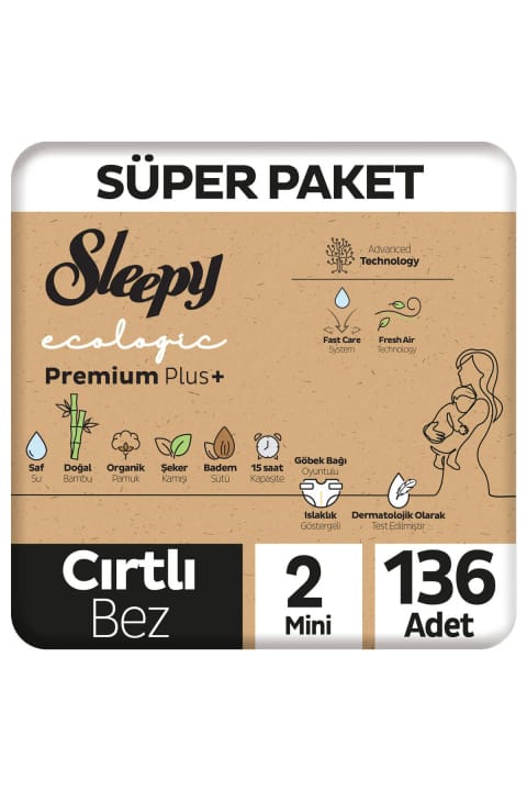 Sleepy Ecologic Premium Plus پوشک بچه سایز ۲ مینی — بستهٔ سوپر