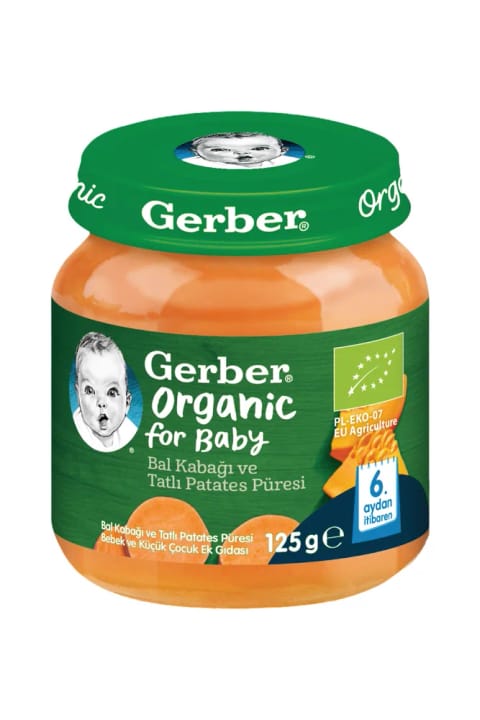 GERBER پوره ارگانیک کدو حلوایی و سیب‌زمینی شیرین 125 گرم
