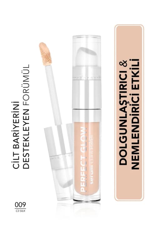 Flormar Perfect Glow Serum مرطوبکننده کانسیلر با پوشش بالا و اپلیکاتور اسفنجی — 009 C3 Silk