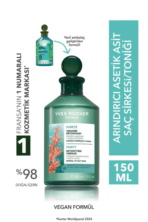 Yves Rocher تونیک و سرکه مو پاککننده با اسید استیک - مخصوص موی چرب
