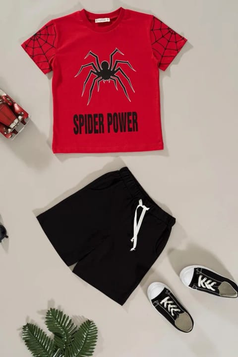 ست زیر و رو قرمز چاپ Spider Power