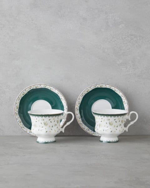 ست فنجان چای ۴ پارچه ۲ نفره Florana New Bone China ۲۲۰ ml سبز