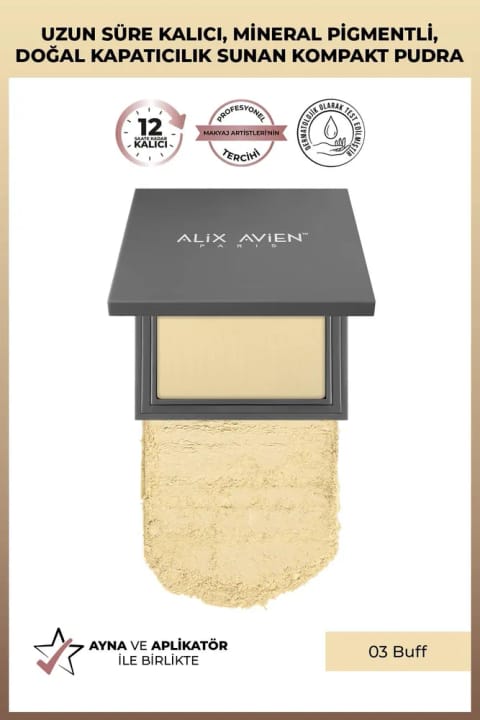 پودر فشرده Alix Avien - ماندگاری ۱۲ ساعته - فام گرم — 03 Buff