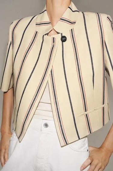 Zara کالکشن ZW بلیزر کراپ راه‌راه