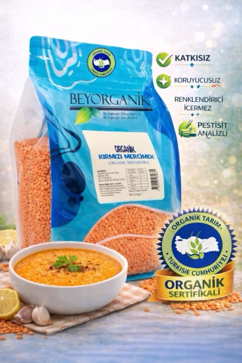 BEYORGANİK ارگانیک عدس قرمز ۲.۵ کیلوگرم (دارای آنالیز سموم و آفلاتوکسین)