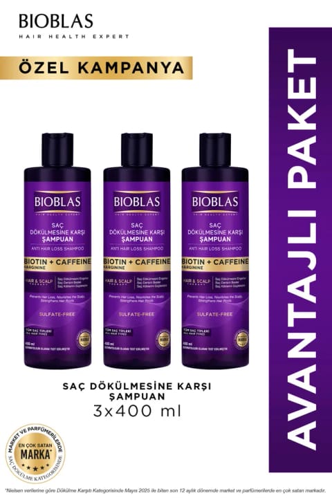 Bioblas Biotin & Kafein ضد ریزش مو شامپو 3×400 میلیلیتر