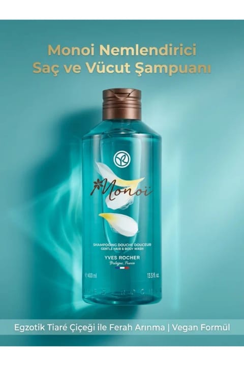 Yves Rocher 400ml مونوآ شامپو مو و بدن مرطوبکننده