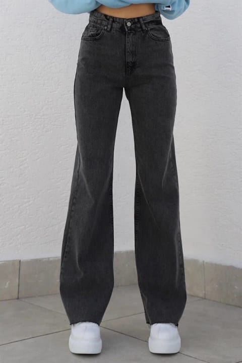 DRC trend Mavi Likralı Süper Yüksek Bel Yırtık Kot Salaş Paça Jeans Palazzo P...