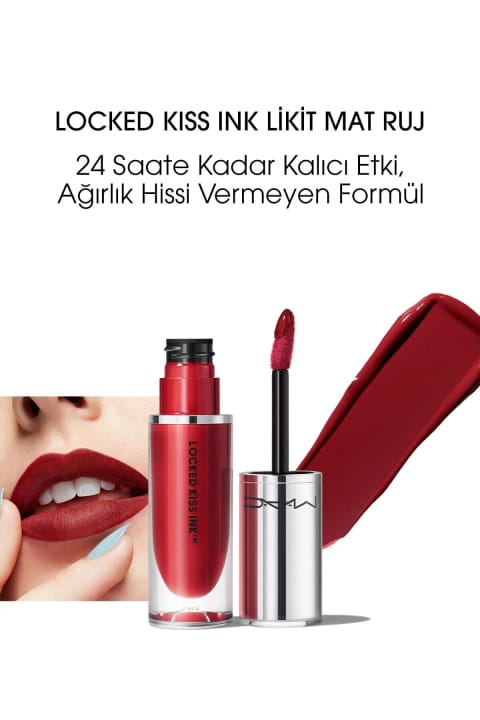 رژ لب مایع مات ۲۴ ساعته M.A.C Locked Kiss Ink - رنگ Poncy - ۴ml
