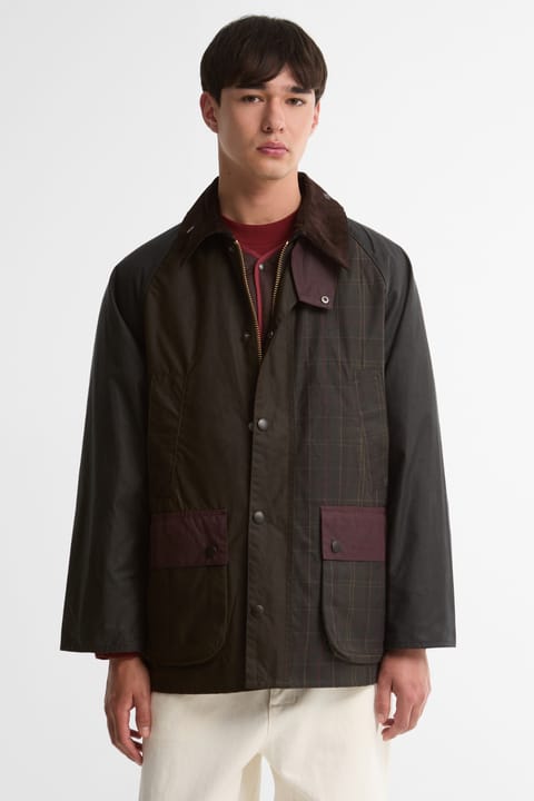 کاپشن روغنی Bedale پچ‌ورک Barbour مدل OL71 طرح Tartan Multi