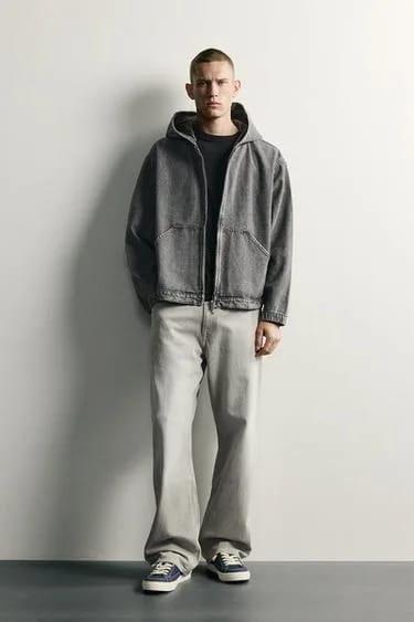 Zara ژاکت جین کلاه‌دار مدل آزاد