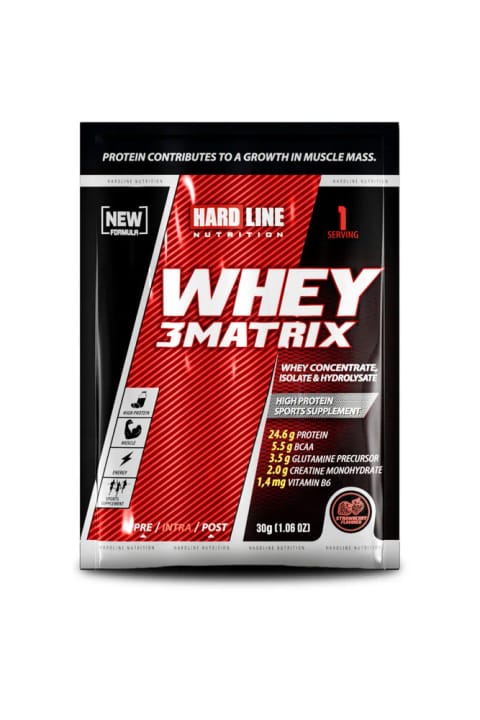 پودر پروتئین هاردلاین Whey 3Matrix طعم توت فرنگی ۳۰ گرم (تک ساشه)