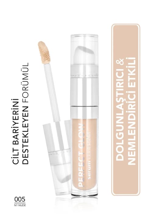 Flormar Perfect Glow Serum مرطوبکننده کانسیلر با پوشش بالا و اپلیکاتور اسفنجی — 005 N1 Nude