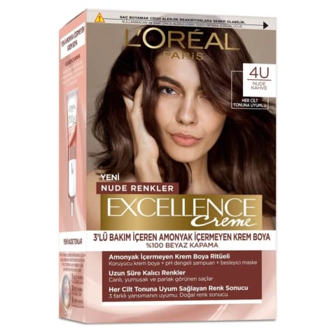 Loreal Paris Excellence Creme Nude Renkler رنگ مو - 4U قهوهای Nude