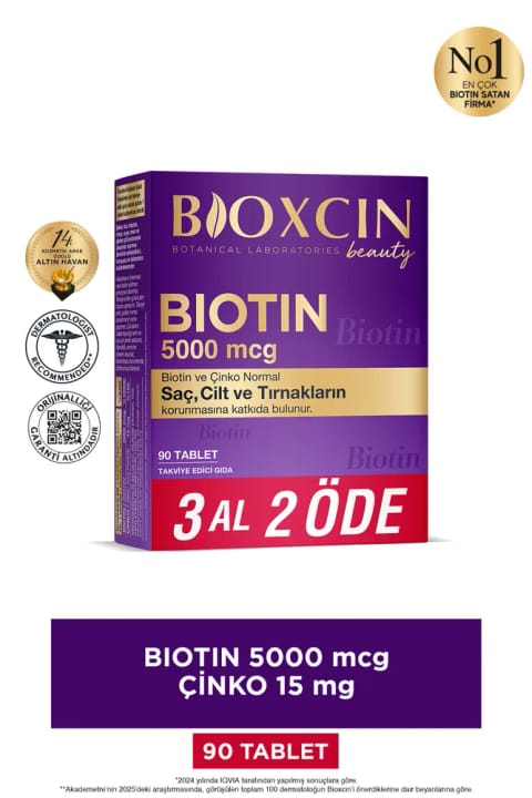 بیوکسین Biotin 5000 Mcg 90 قرص ویتامین مو و ناخن (حاوی روی)